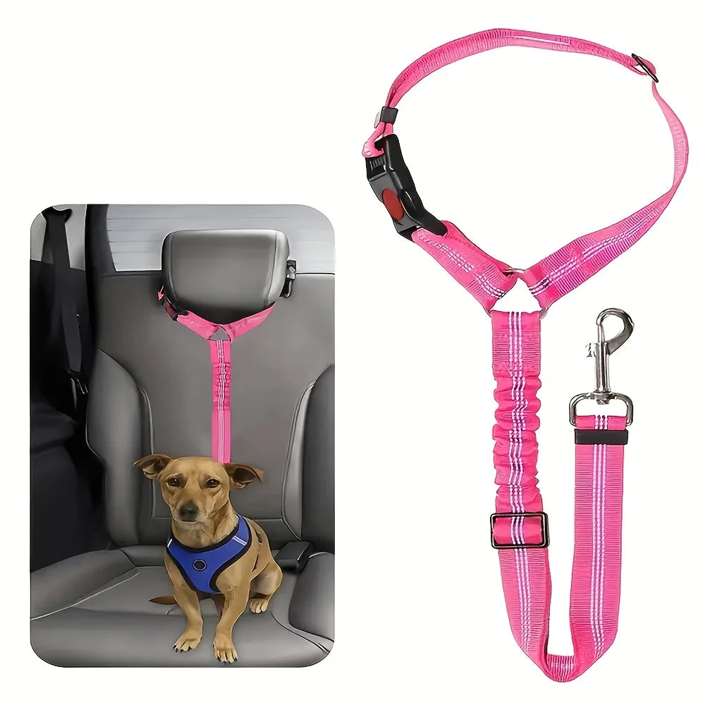 Elastic and retractable I YAN dog seat belt leash with non-slip, adjustable design for secure pet walks.