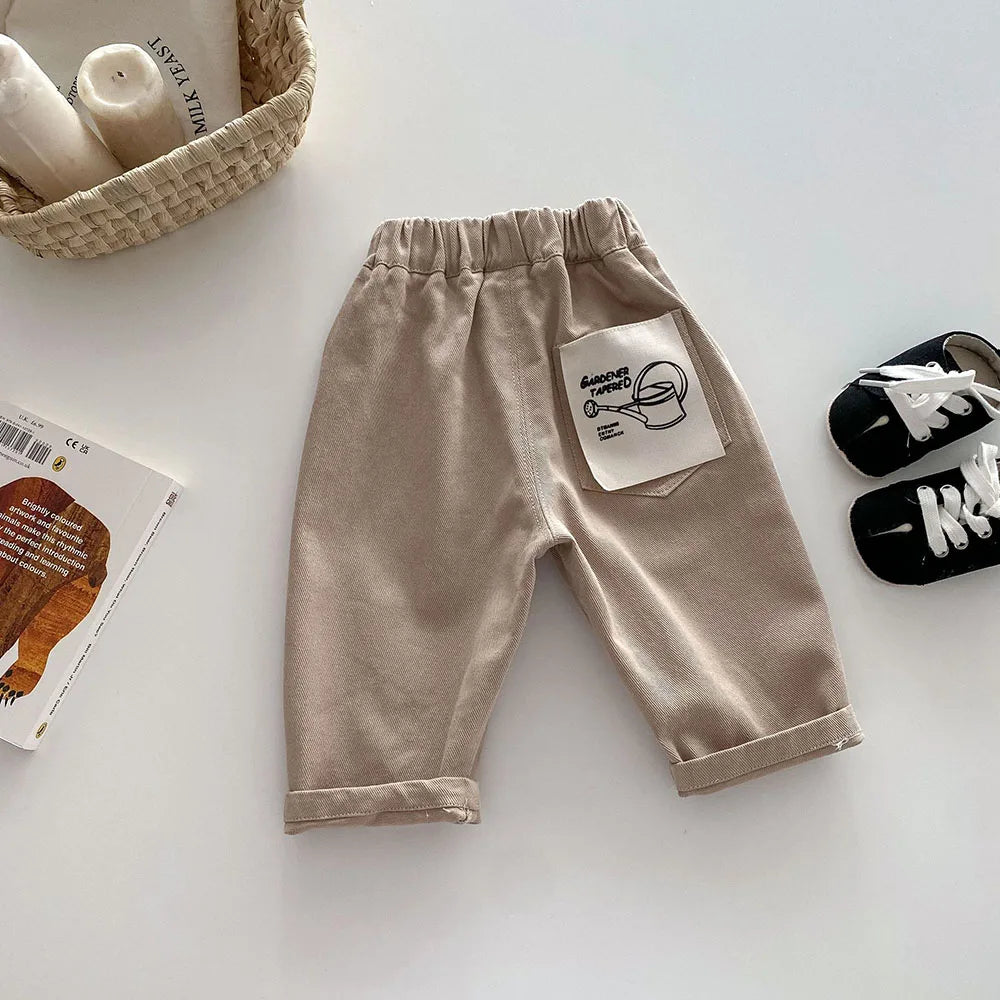 2026 Spring New 1-5Y Children Jeans Boys Denim Pants Mid Waist Girls Trousers Fashion Kids Plaid Pants