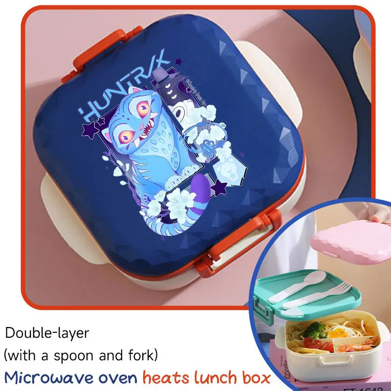 I YAN 800ml BPA-free KPop-themed lunch box with spoon and fork, microwave-safe, portable for students and office workers.