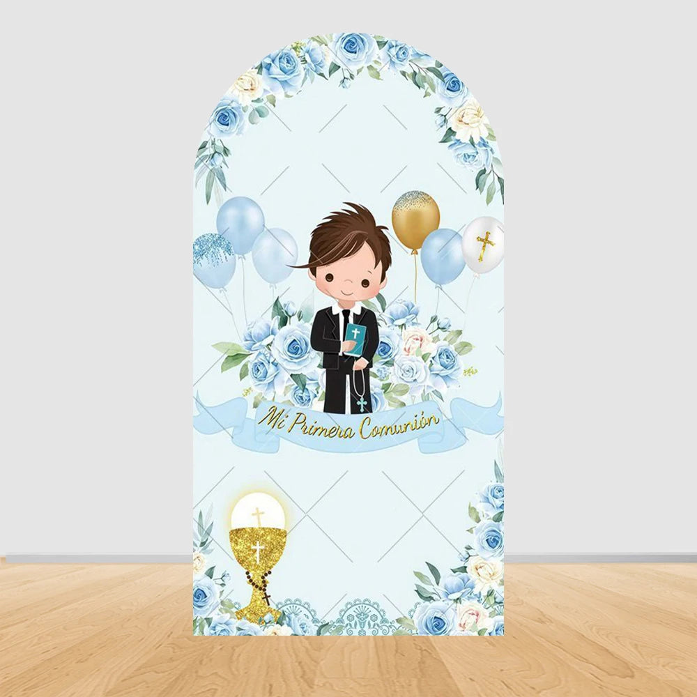 Mi Primera Comunión Arch Backdrop Boys Girls Baptism Flower God Bless Holy Cross Dove Baby Shower Christening Party Background