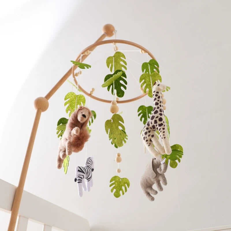Baby Crib Mobile with Cartoon Felt Forest Animals – Wooden Bed Bell 0-12M - I YAN