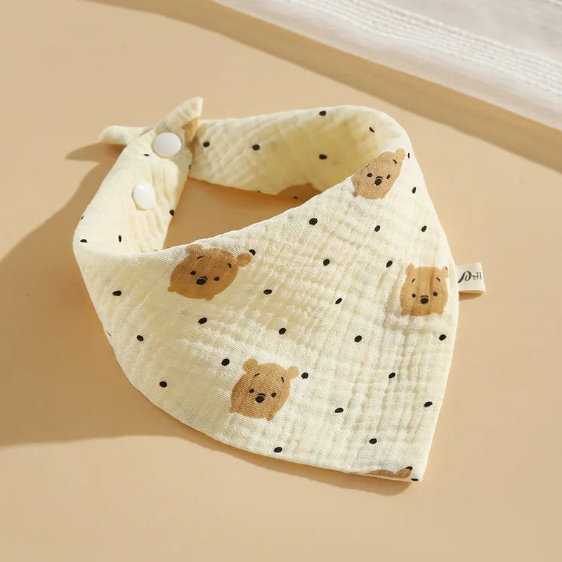 0-2Year Baby Bibs Saliva Scarf 5Pcs Triangle Scarf Cartoon Bear 4-Layer Linen Cotton Newborn Boy Girl Absorbent Cloth Baby Bibs