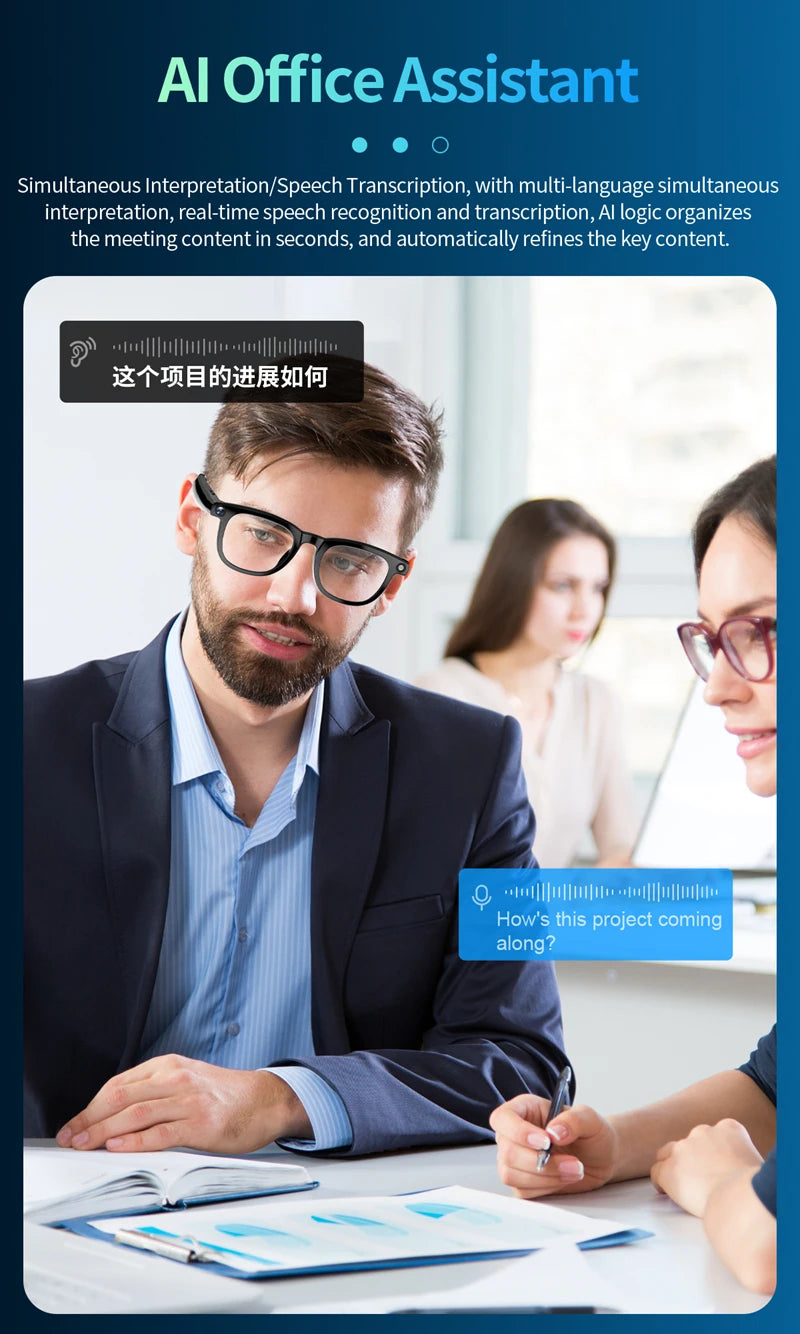 New AI Smart Glasses 800W HD Camera Black Technology Image Translation Chat GPT Video Call Photo Waterproof For Men Women New