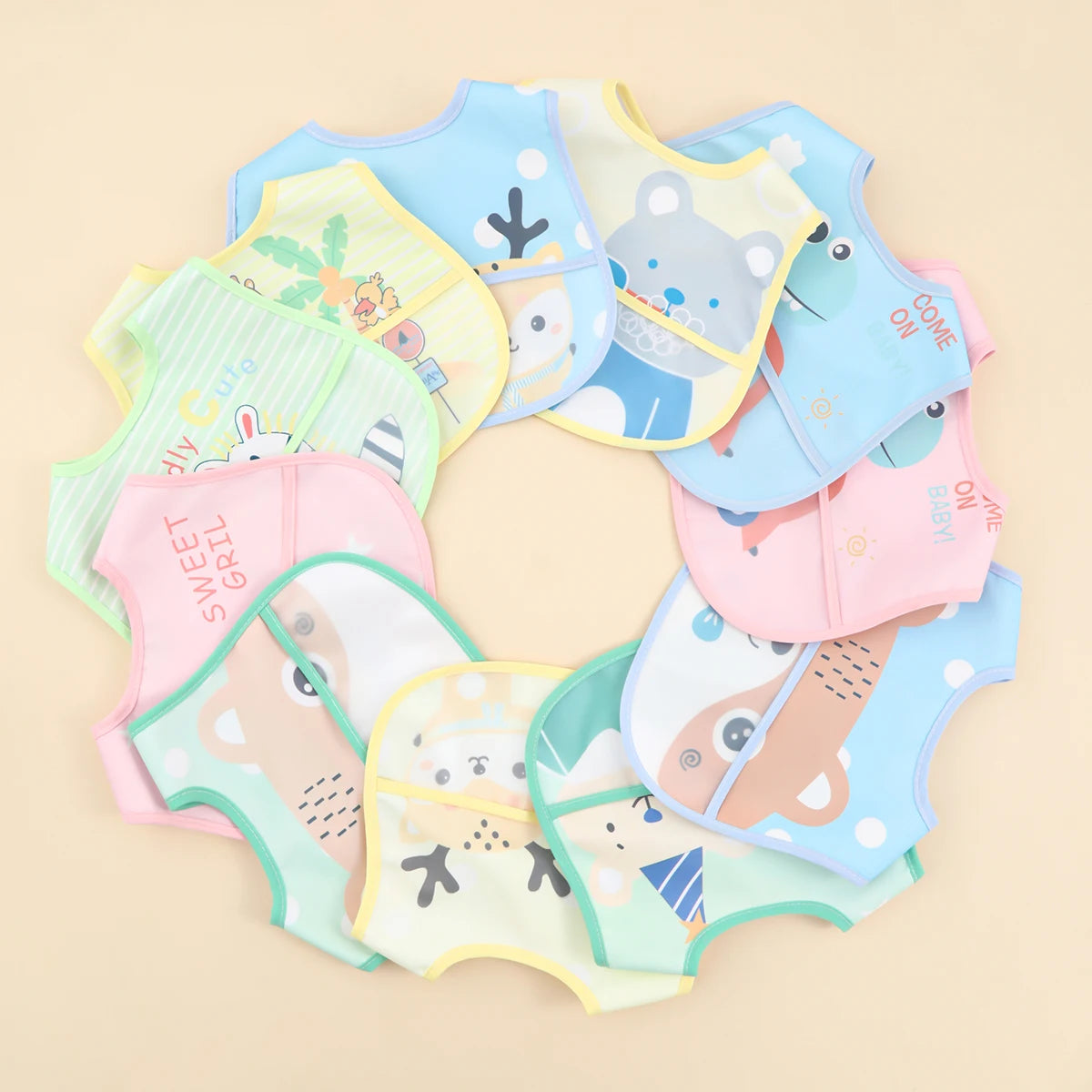 Random pattern piece set baby rice pocket baby waterproof saliva towel baby bib bib eating bib