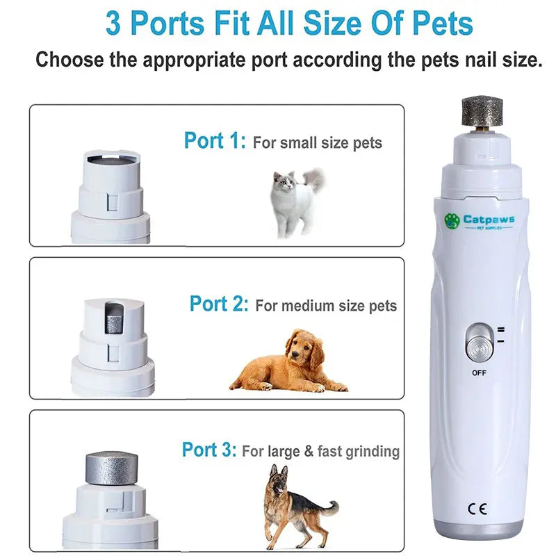 Quiet I YAN electric pet nail grinder with USB charging, suitable for dogs and cats, featuring a compact design and ergonomic grip.