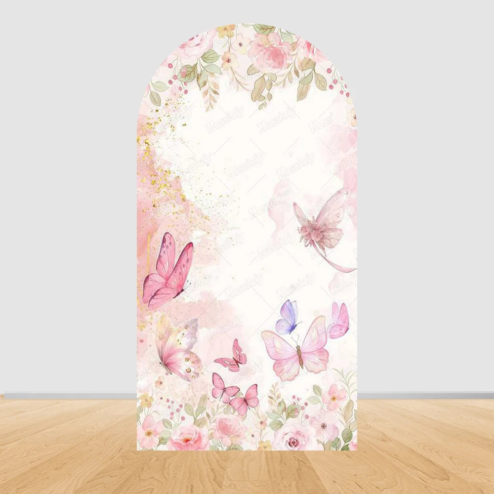 Fairy First Birthday Arch Cover Background Flower Pink Mushroom Door Ballet Girl Baby Shower Party Decor Photo Arch Backdrops