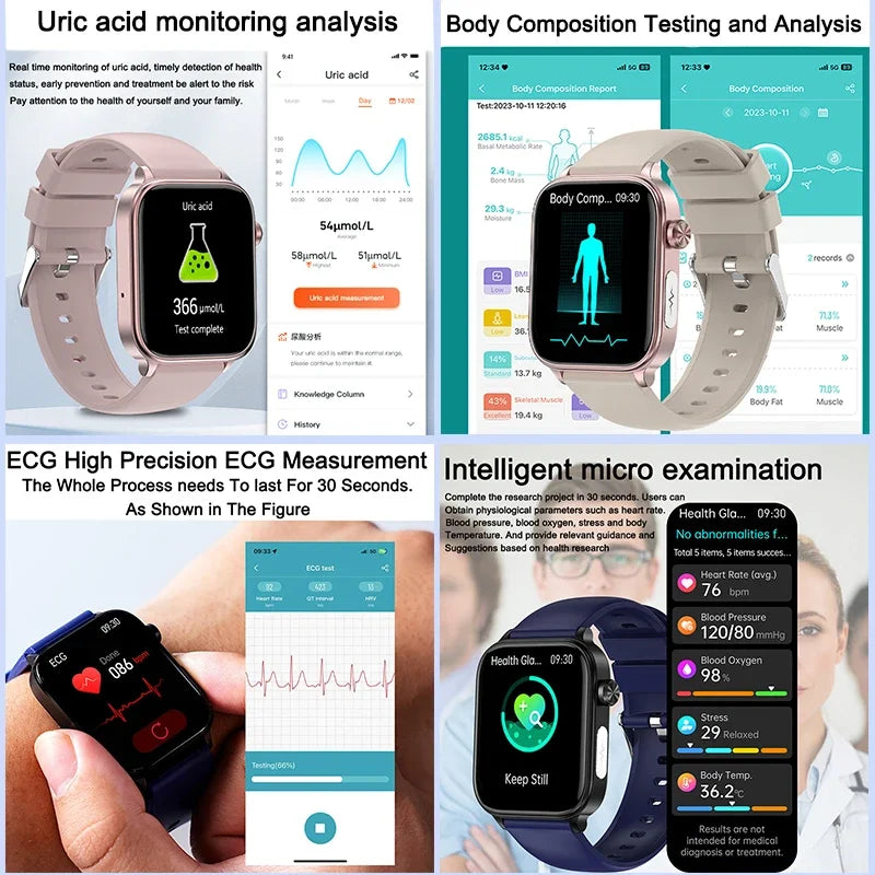 ECG+PPG Monitoring Smart Watch Women Blood pressure Blood Lipid Uric Acid Women Menstrual Health Tracker Smartwatches