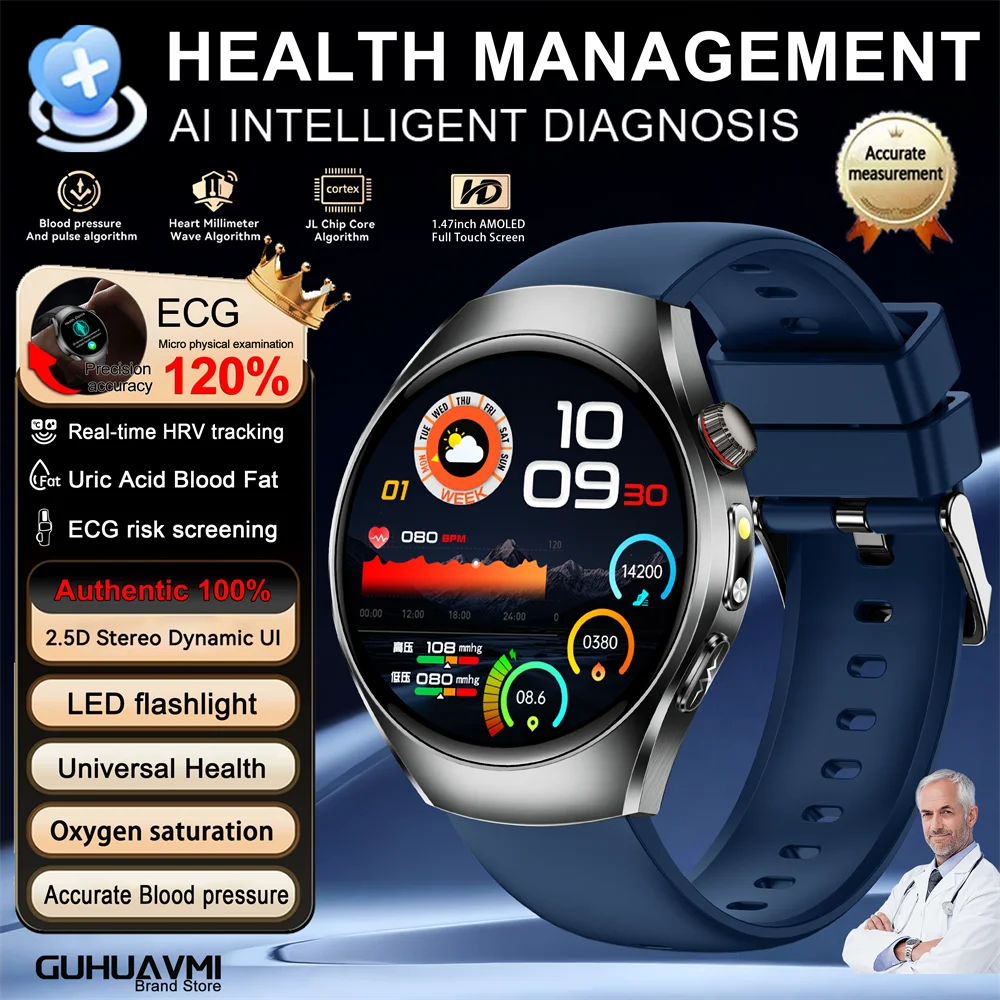 New Brand 2026 upgrade Health Check Smart Watch ECG Blood Lipid Uric Acid Body Fat Sport Waterproof HD Call SmartWatch Man Women