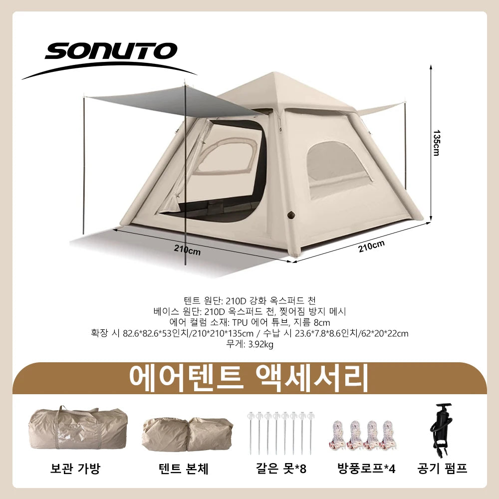 Automatic Air Inflatable Camping Tent for 4 Season Waterproof Extra Large Family Shelter, Instant Setup Foldable Outdoor