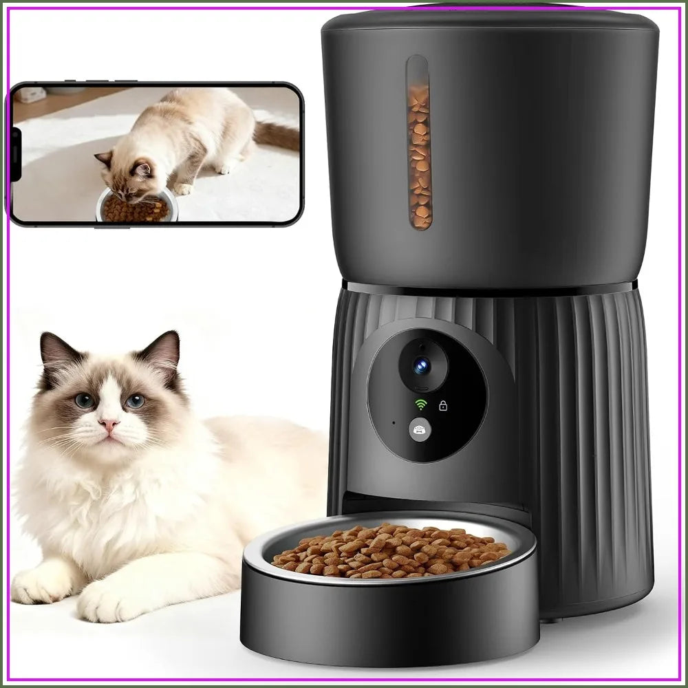 Automatic Cat Feeder with 1080P HD Camera, 5G WiFi Pet Feeder with APP Control, 2-Way Audio, Blockage Sensor for Cats or Small Dogs, 4L