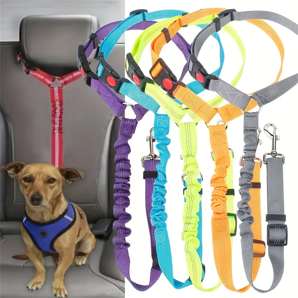 Elastic and retractable I YAN dog leash with non-slip adjustable car seat belt for safe pet outings
