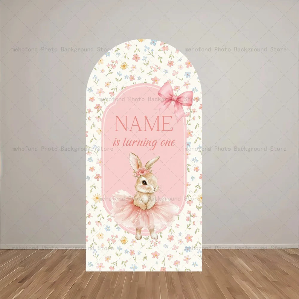Mehofond Arch Backdrop Customized Name Sweet Gentle Cute Rabbit Bow Shower Birthday Party Decor Studio Photography Background