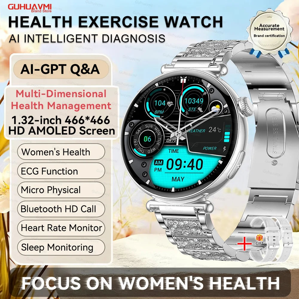 2026 New Women AI Smart Diagnosis Smart Watch HRV+ECG Uric Acid Blood Oxygen Health Monitor IP68 Waterproof Sports Smartwatches