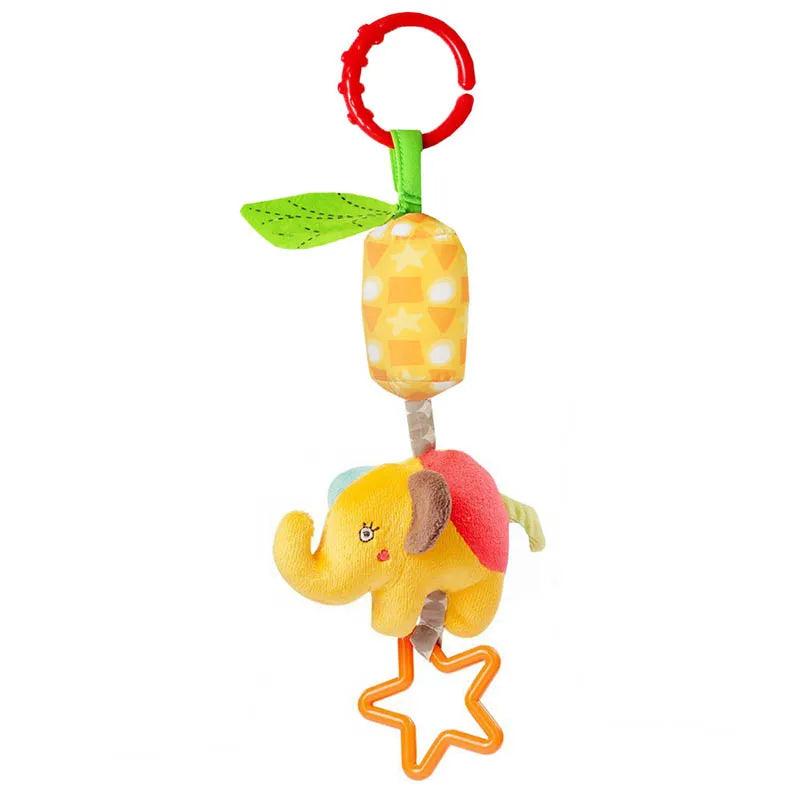 Soft giraffe and zebra plush handbells and rattles with teether for infants, baby development toy by I YAN.