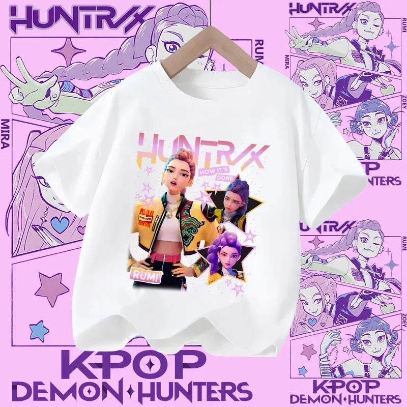 Soft Cotton T-Shirt for Girls  Movie Design Children's Clothing Gifts K-Pop Demon Hunters Fans Fashionable Casual Tops Summer