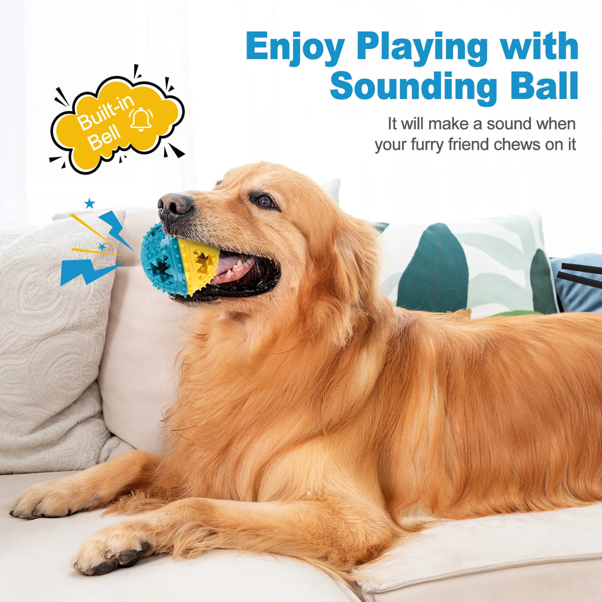 Dog chew toy by I YAN with leaking food balls, grinding teeth, and sound features for interactive pet training and dental cleaning.