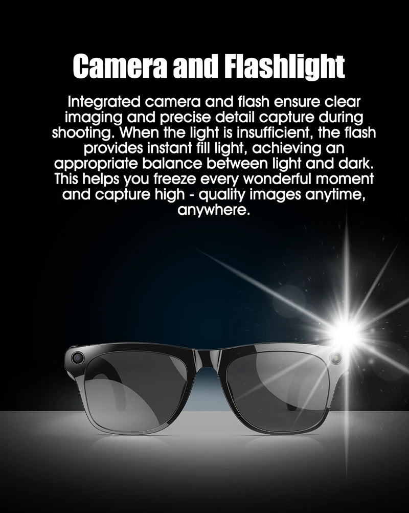 4K HD AI Smart Glasses 800w Pixel Multifunctional Camera Bluetooth Call Voice Assistant Music Player Smart Translation ﻿