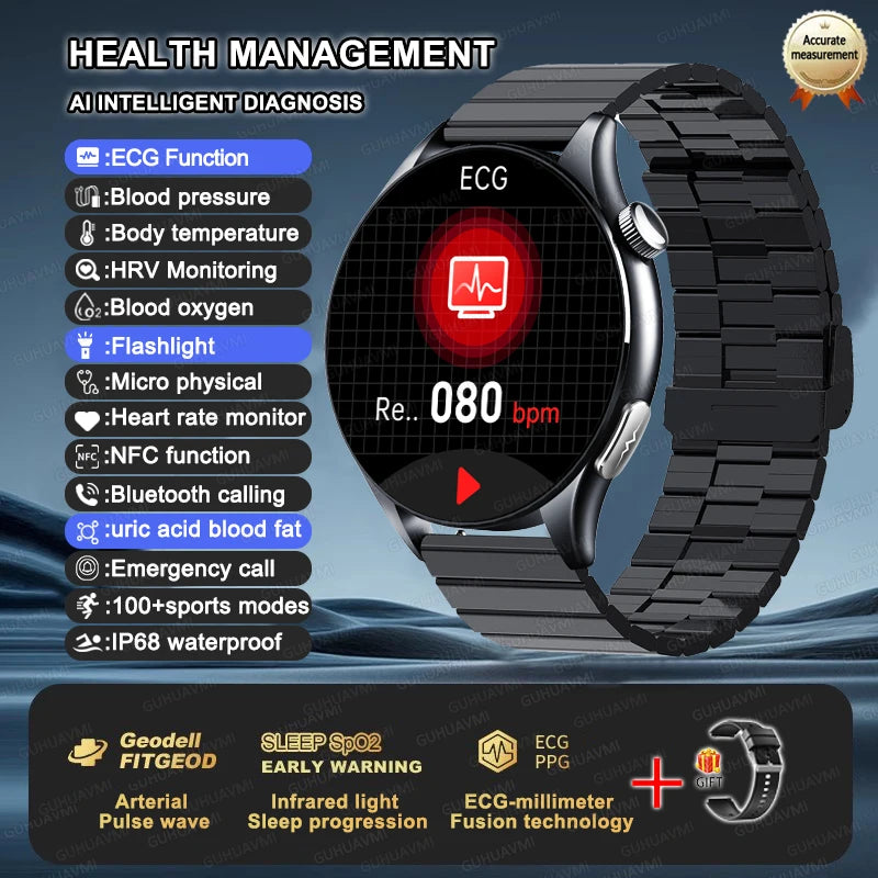New ECG+PPG Health Diagnosis Smartwatches Men Women Clock Uric Acid Lipid BP Heart rate Tracker NFC Sports Smart Watch IOS