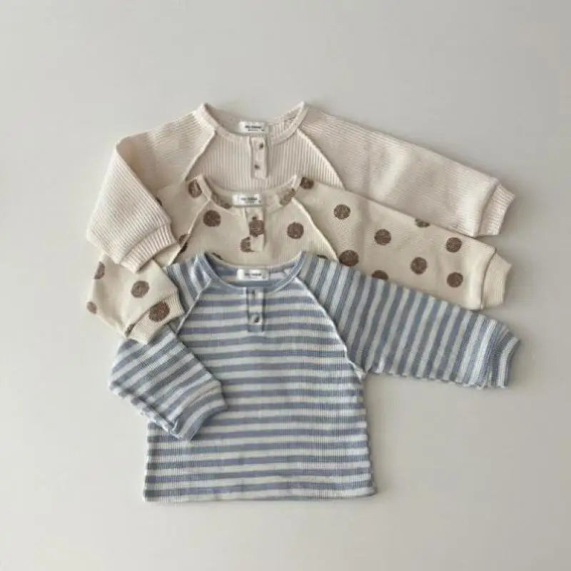 2024 New Autumn Cotton Baby Long Sleeve T Shirts Kids Waffle Tees Dot Boys Bottoming Toddler Girl Tops Child Clothes 0-5 Years