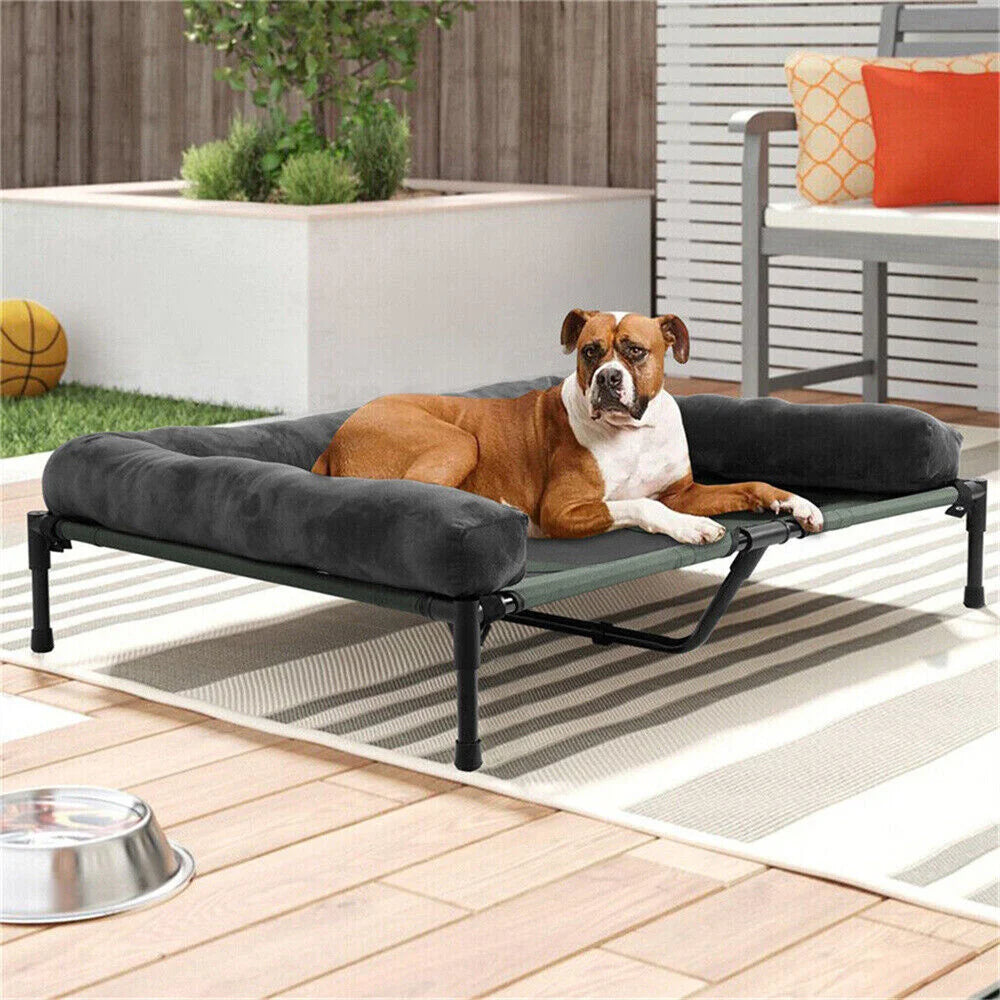 XXL XL Large Dog Bed Outdoor Raised Dog Bed with Cooling Breathable Mat and Soft Plush Mat Pet Puppy Camping Cot for Home Garden