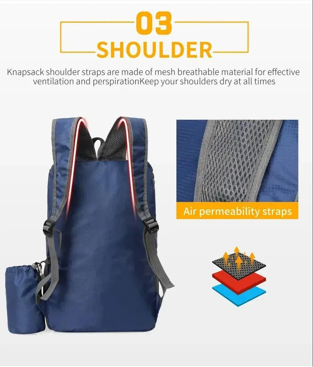 20L Foldable Ultralight Backpack Portable Waterproof Unisex Outdoor Mountaineering Cycling Travel Hiking Camping Sports Bag