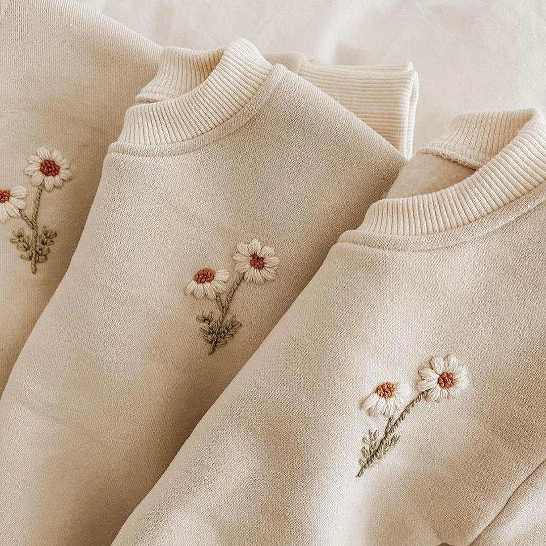 BabyClothes Set Fleece Embroidery Daisy Pullover Sweatshirt+Jogger Pants Set  Tracksuit Toddler