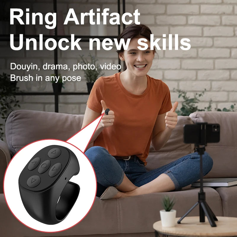 I YAN wireless Bluetooth selfie remote control ring for Xiaomi and Apple smartphones, ideal for TikTok videos and mobile photography.