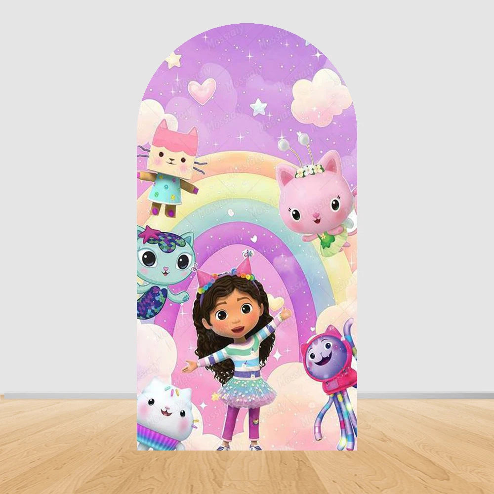 Colorful Gabby Dollhouse Arch Backgrounds Children Birthday Party Decoration Photography Backdrop Photo Studio Shoot Supplies