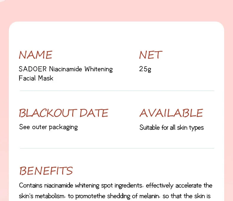10pcs SADOER Hyaluronic Acid Collagen Face Mask Facial Skincare Moisturizing Hydrating Facial Masks Korean Skin Care Cosmetics
