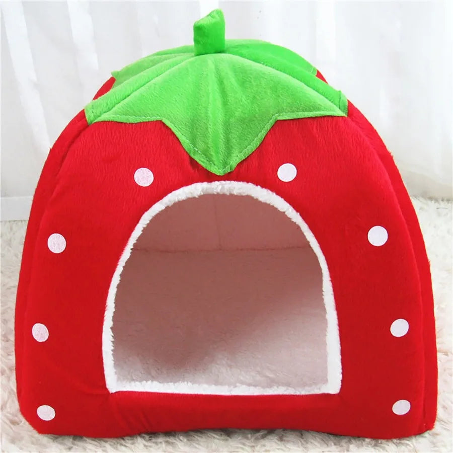 Strawberry Pet Bed for Dog, Puppy Cats Indoor Foldable Soft Warm Bed, Pet House Kennel Tent, S