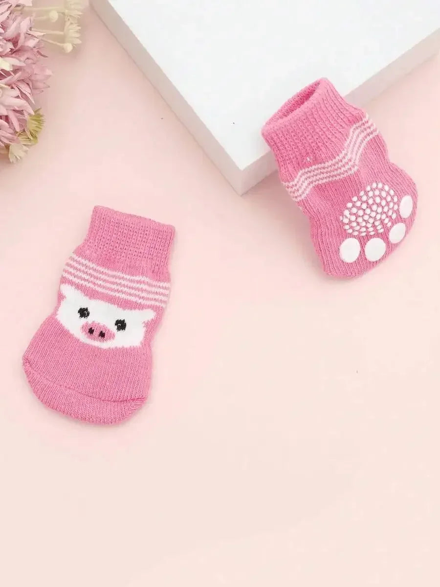 Set of four I YAN cute anti-slip dog socks with paw protectors for small dogs, featuring non-slip soles and cozy fabric.