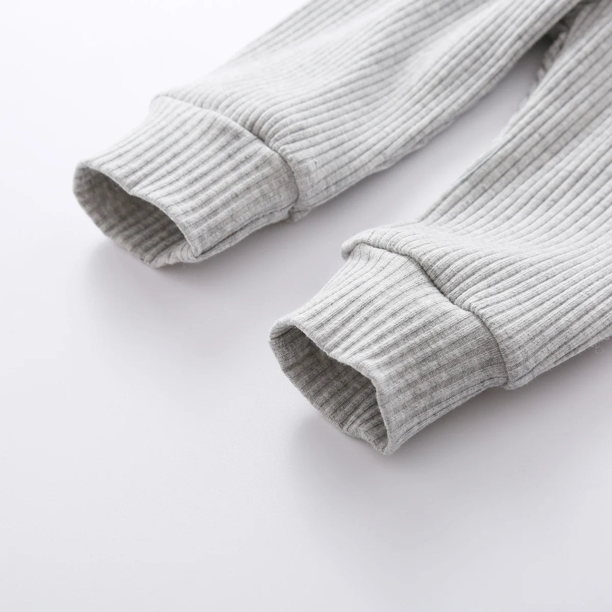 Infant baby girl or boy spring autumn ribbed and plaid solid long sleeve bodysuit with elastic pants 2-piece outfit by I YAN