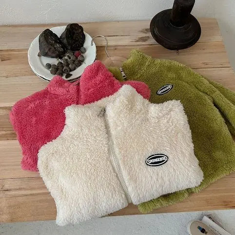 Jackets & Coats Kids Flannel Jacket Autumn Winter Boys Girl Casual Simple Coat Colorful  Lined Top Solid Color Children Clothing