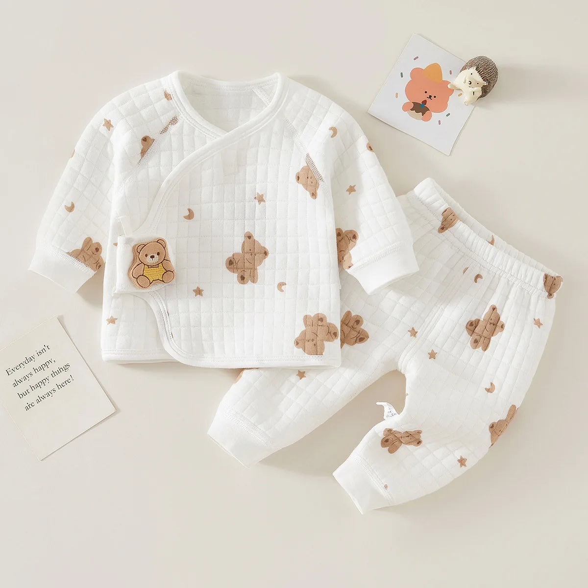 Baby Bear Print Pajama Set 2-Piece – Soft Cotton Sleepwear for Newborn to 6M - I YAN