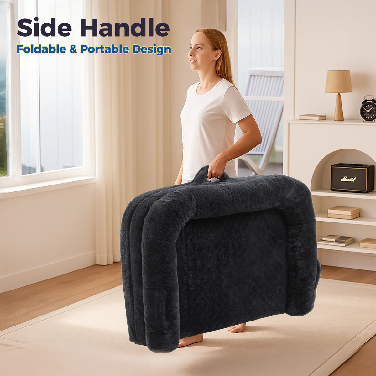 Foldable plush dog bed by I YAN featuring a washable sofa design with a non-slip bottom for large dogs.