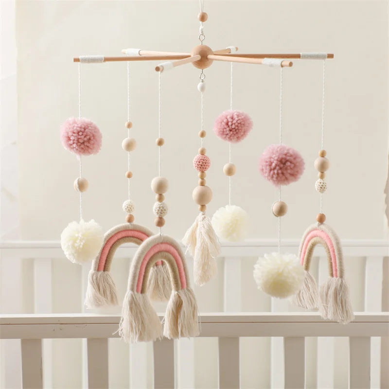 Boho Rainbow Baby Crib Mobile – Wooden Montessori Bed Bell for Newborns - I YAN