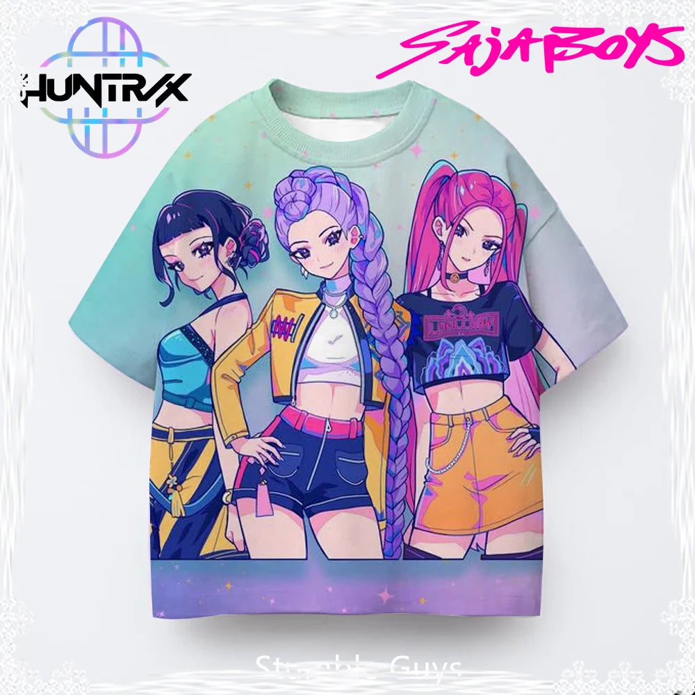 2026 New Girls KPOP Print Short Sleeve T-Shirt Cute Cartoon Graphic Tee Kids Summer 3D Printed Breathable Comfortable Casual Top