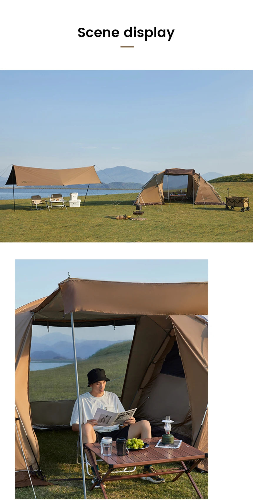 MOBI GARDEN Camping Tunnel Tent Two Bedrooms Waterproof Sunshade Portable Living Tent