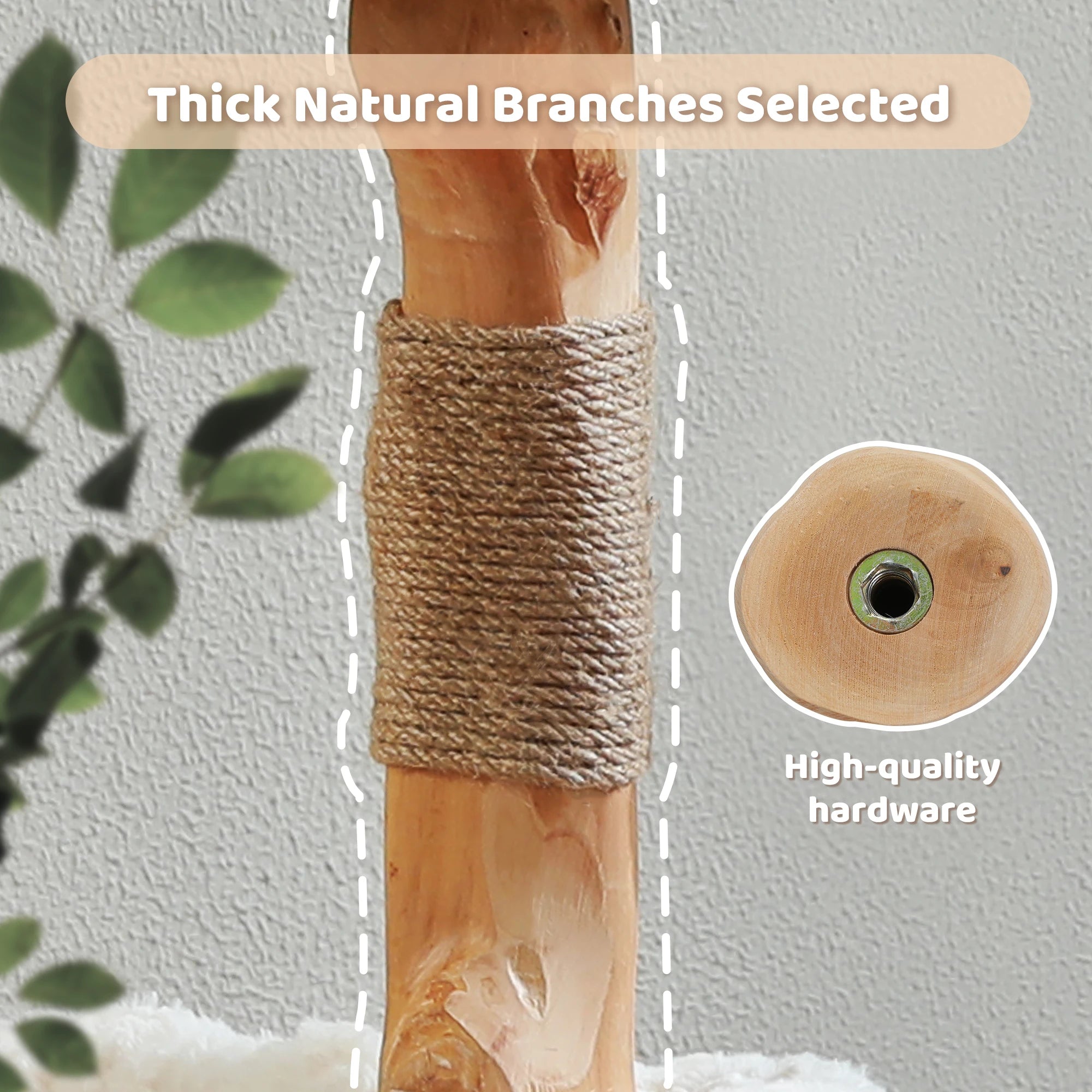 Modern Cat Tree, Natural Wood Cat Tower with Large Wicker Basket, Spacious Condo, Deep Hammock, Luxury Cat House Bed for Indoor