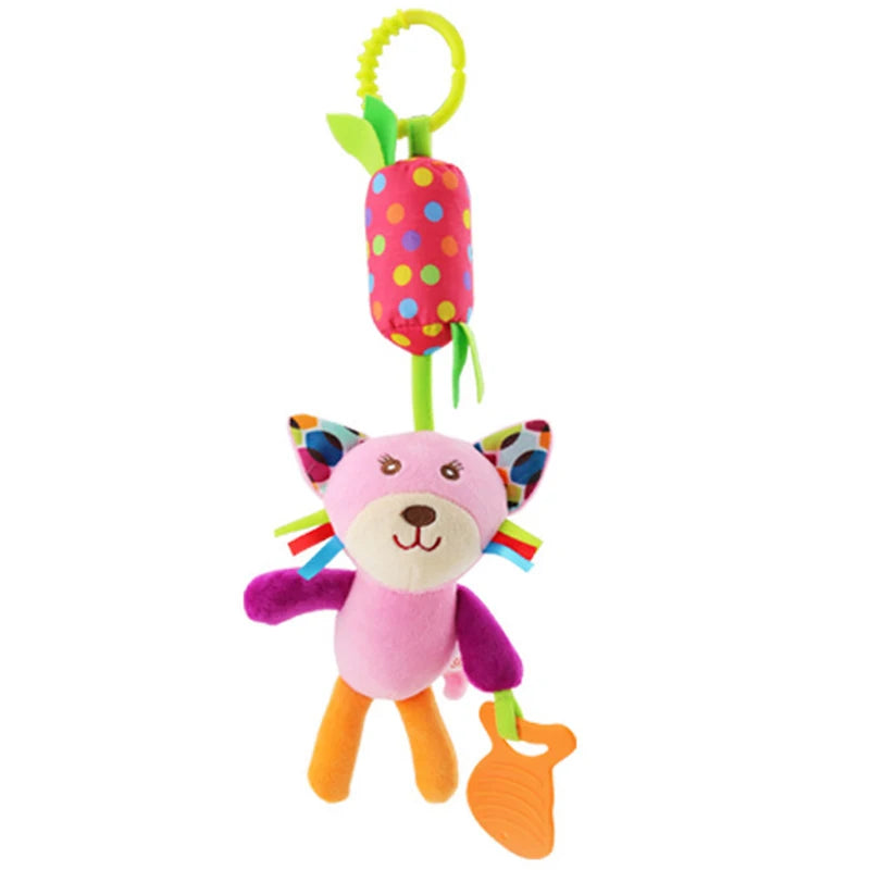 Soft giraffe and zebra plush handbells and rattles with teether for infants, baby development toys by I YAN.
