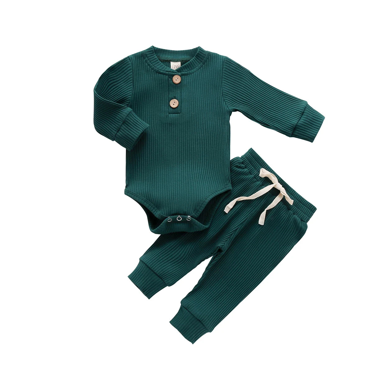 Baby girl and boy spring autumn ribbed and plaid long sleeve bodysuits with elastic pants, 2-piece outfits by I YAN.
