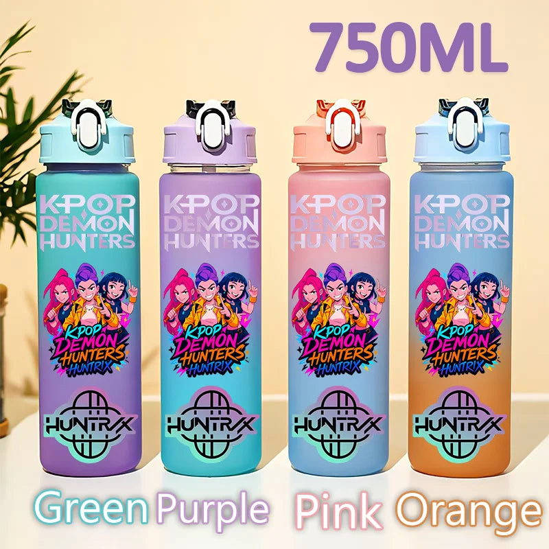 kpop 750ML Demon Hunters Bottle Gourde Gradient Color Water Cup Plastic Drinking Cup gradient straw cup gift