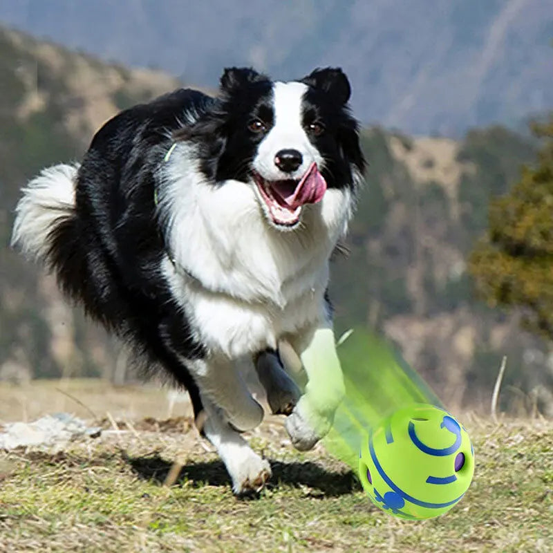 Interactive dog toy Wobble Wag Giggle Glow Ball by I YAN with sound and light features for playful pet engagement.