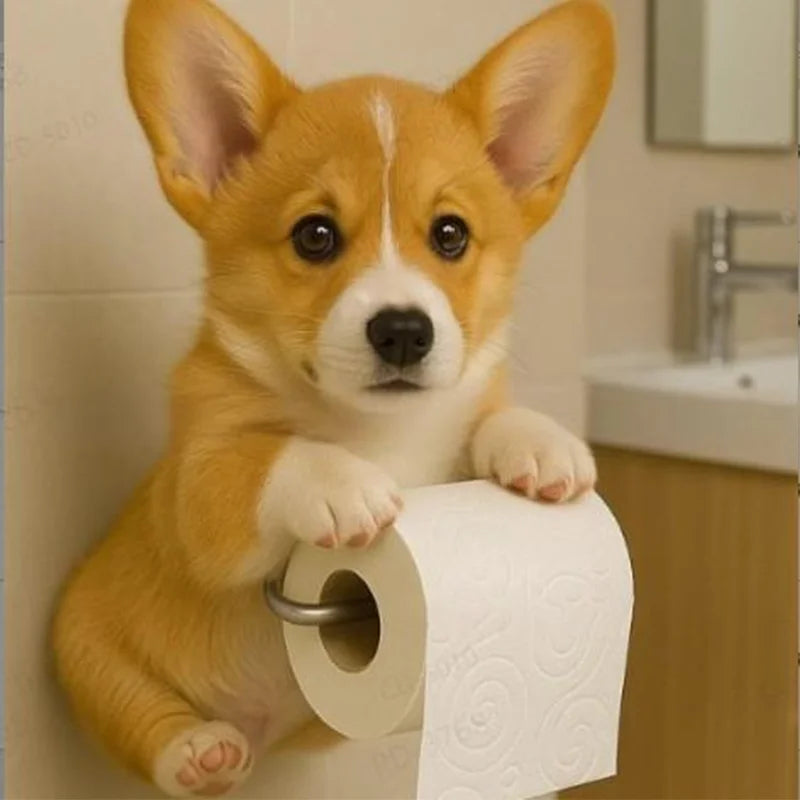 New Crafts Statues Home Decor Cute Dog Tissue Holder Toilet Paper Holder Resin Decorations Pendant