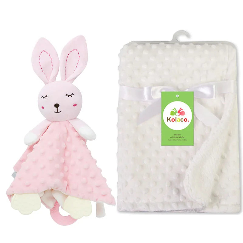 Soft minky dot baby blanket and lovey set by I YAN, personalized with name, perfect for boys and girls at baby showers.