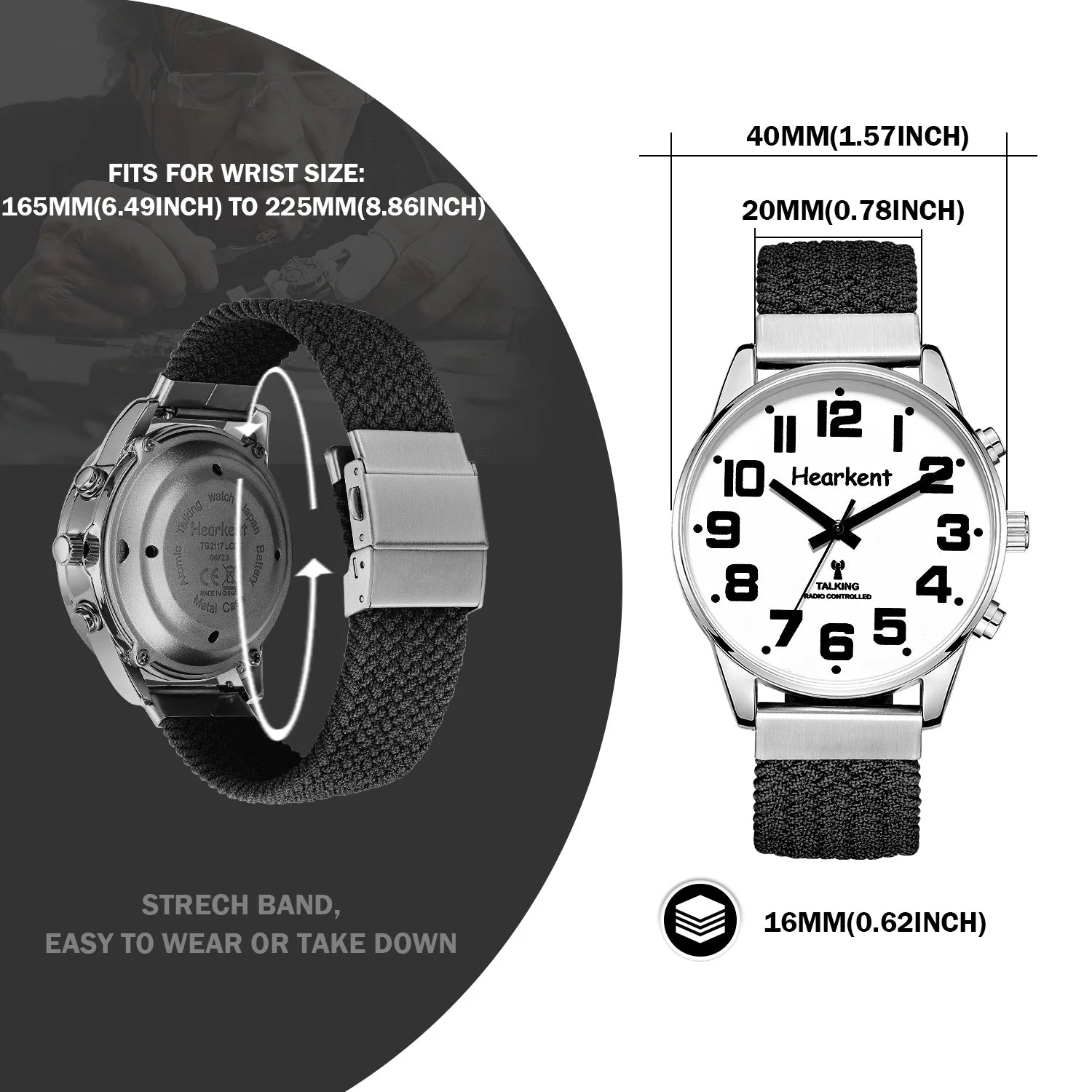Hearkent English Talking Watch for Blind Men Visually Impaired with Alarm Hourly Chime Wristwatches Clock Big Number for Elderly - I YAN