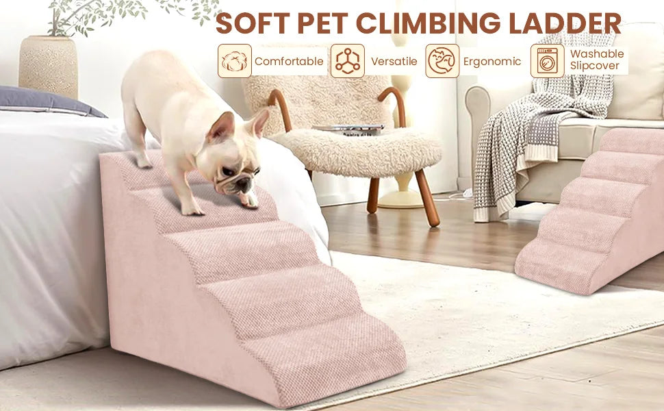 Dog Stairs & Ramp - High-Density Foam Pet Steps, Extra-Wide Non-Slip Orthopedic Dog Ladder with Soft Foam Padding