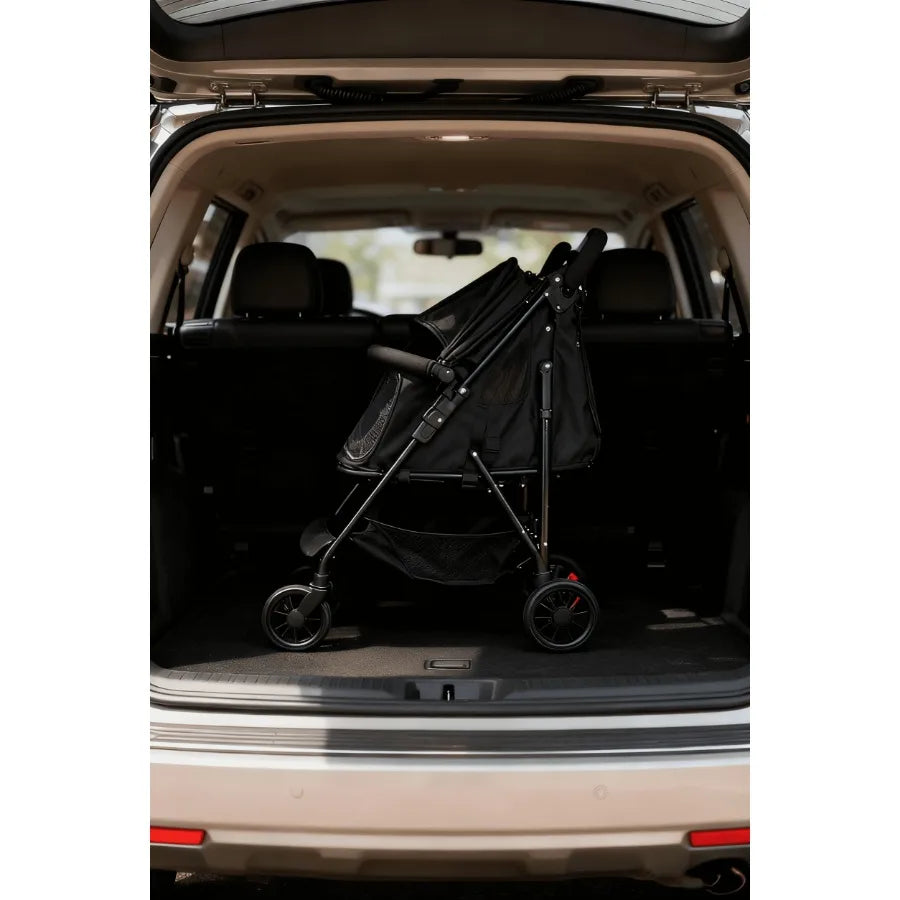 Double Layer Pet Stroller, Foldable Portable Medium Small Cat and Dog Carrier, Breathable Mesh Window, Stable Lightweight 4-Whe