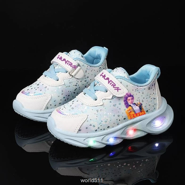 Children's LED Shoes Kpop Demon Hunter Light Up Sneakers Kids Mesh LED Shoes Flashing Lights Toddler Cartoon Sports Shoes Girls