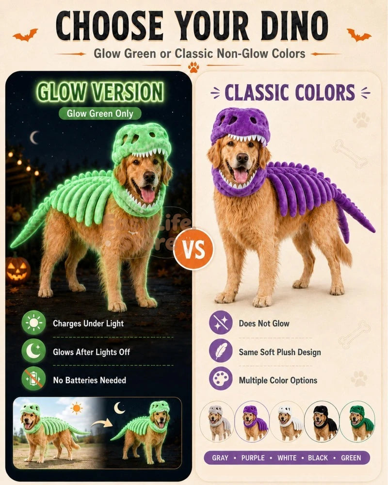 3D plush T-Rex dinosaur pet costume for cats and dogs, featuring vibrant colors and detailed dinosaur design from I YAN.
